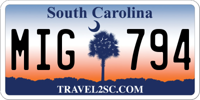 SC license plate MIG794