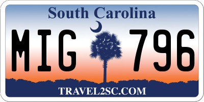 SC license plate MIG796