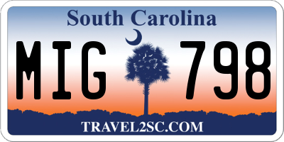 SC license plate MIG798