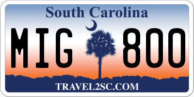 SC license plate MIG800