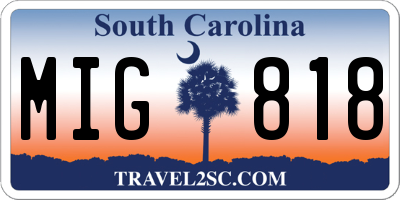 SC license plate MIG818