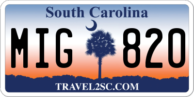 SC license plate MIG820