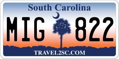 SC license plate MIG822