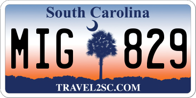 SC license plate MIG829