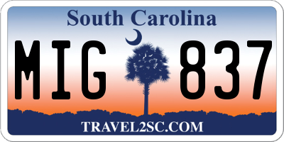 SC license plate MIG837