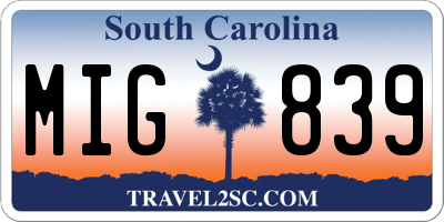 SC license plate MIG839