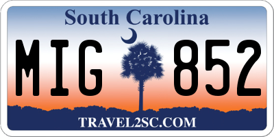 SC license plate MIG852