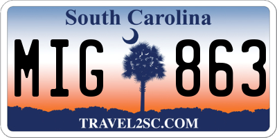 SC license plate MIG863