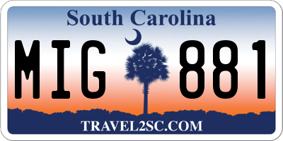 SC license plate MIG881
