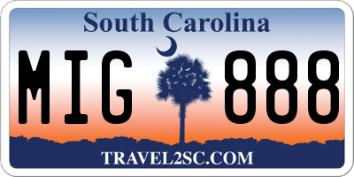 SC license plate MIG888