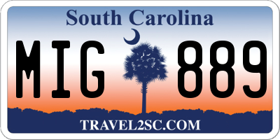 SC license plate MIG889