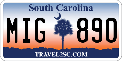 SC license plate MIG890
