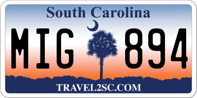 SC license plate MIG894