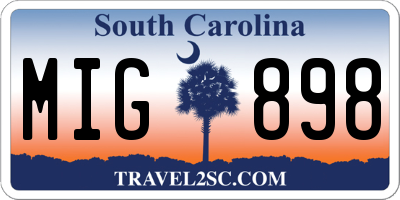 SC license plate MIG898