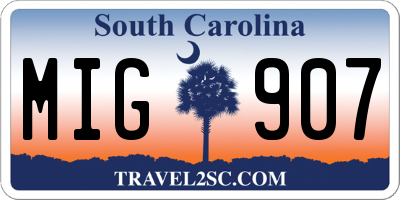 SC license plate MIG907
