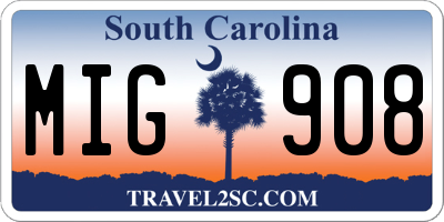 SC license plate MIG908
