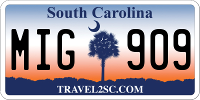 SC license plate MIG909