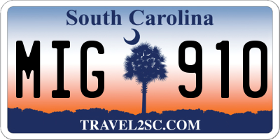 SC license plate MIG910