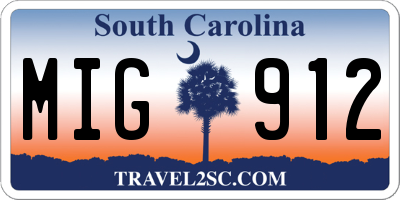 SC license plate MIG912