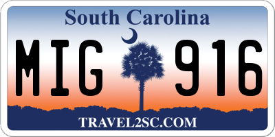 SC license plate MIG916
