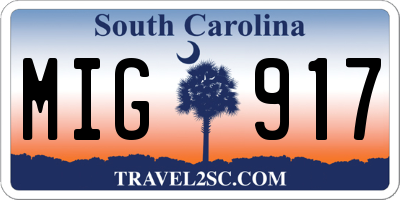 SC license plate MIG917