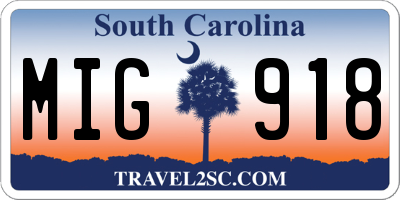 SC license plate MIG918