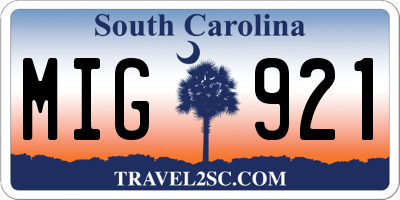 SC license plate MIG921