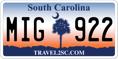 SC license plate MIG922