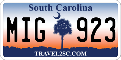 SC license plate MIG923