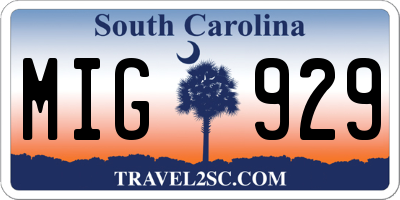 SC license plate MIG929