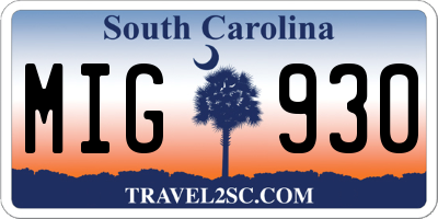 SC license plate MIG930