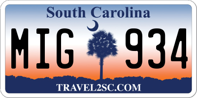 SC license plate MIG934