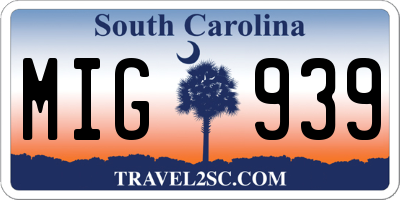 SC license plate MIG939