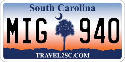 SC license plate MIG940