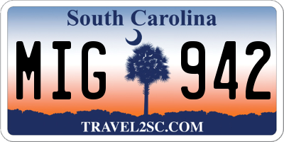 SC license plate MIG942
