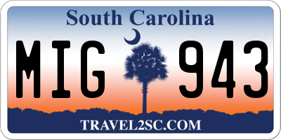 SC license plate MIG943