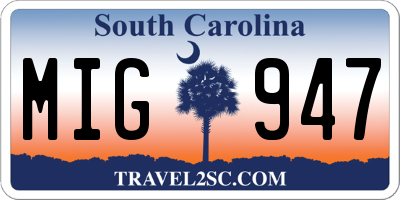 SC license plate MIG947