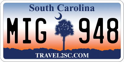 SC license plate MIG948
