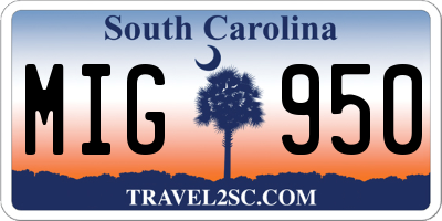 SC license plate MIG950