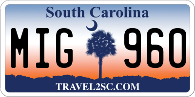 SC license plate MIG960
