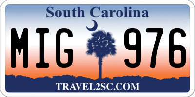 SC license plate MIG976
