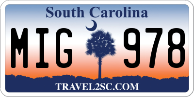 SC license plate MIG978