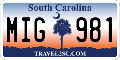 SC license plate MIG981