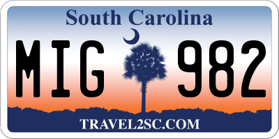 SC license plate MIG982