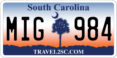 SC license plate MIG984