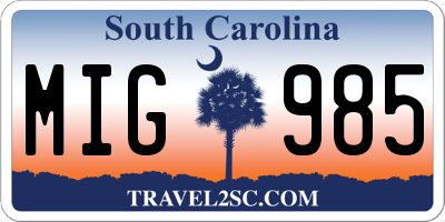 SC license plate MIG985