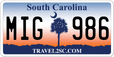 SC license plate MIG986