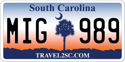 SC license plate MIG989