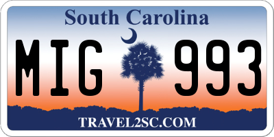 SC license plate MIG993