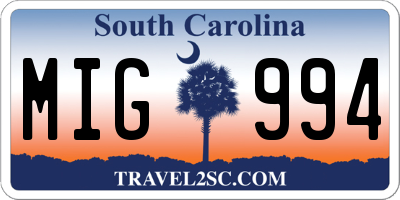 SC license plate MIG994